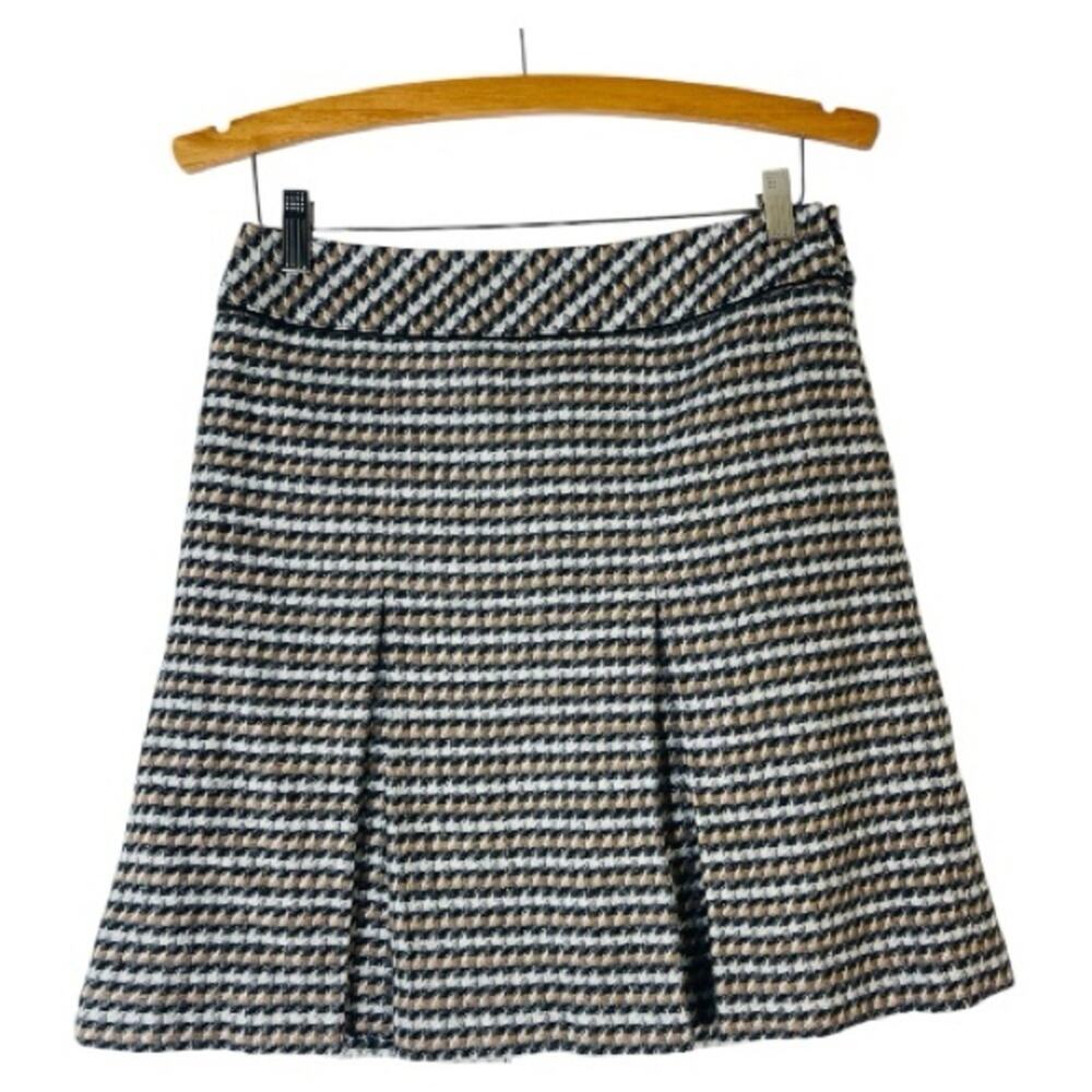 Talbots black brown white houndstooth wool pleated preppy skirt 4P